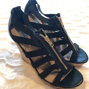 NEW Steve Madden Black leather wedges